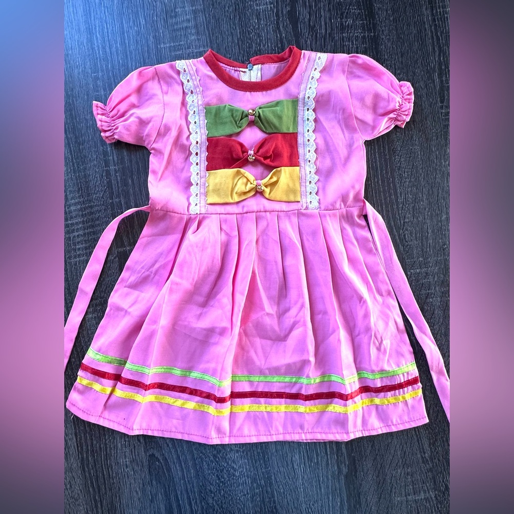 Girls Pink Dress with Colorful Bows